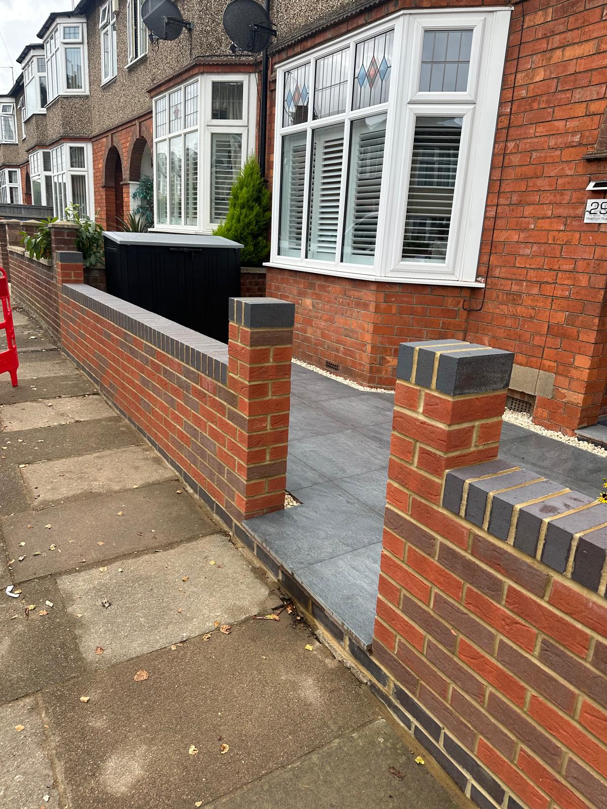 Completed front paving with new brick boundary walls and pillars